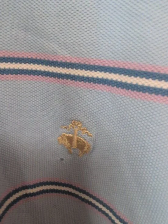 Brooks Brothers Shirt Mens L Blue Pink Short Sleeve Performance Polo Striped - Picture 3 of 10